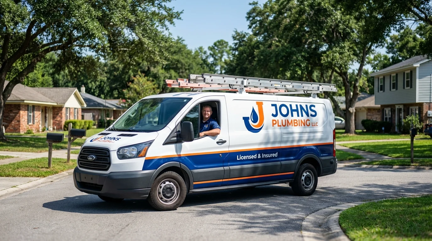 Johns Plumbing LLC service van in Greenville, CA