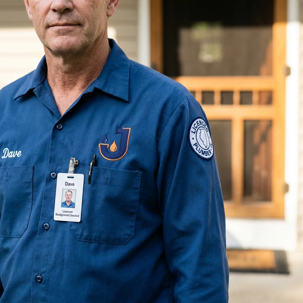 Licensed plumber showing ID badge in Greenville, CA