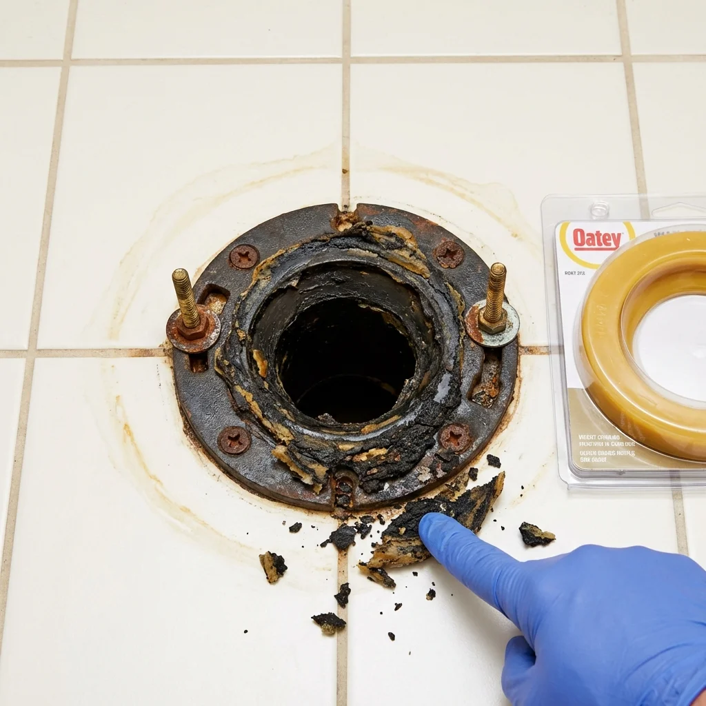 Failed wax ring showing water seepage at the base of a toilet in a Greenville, CA home