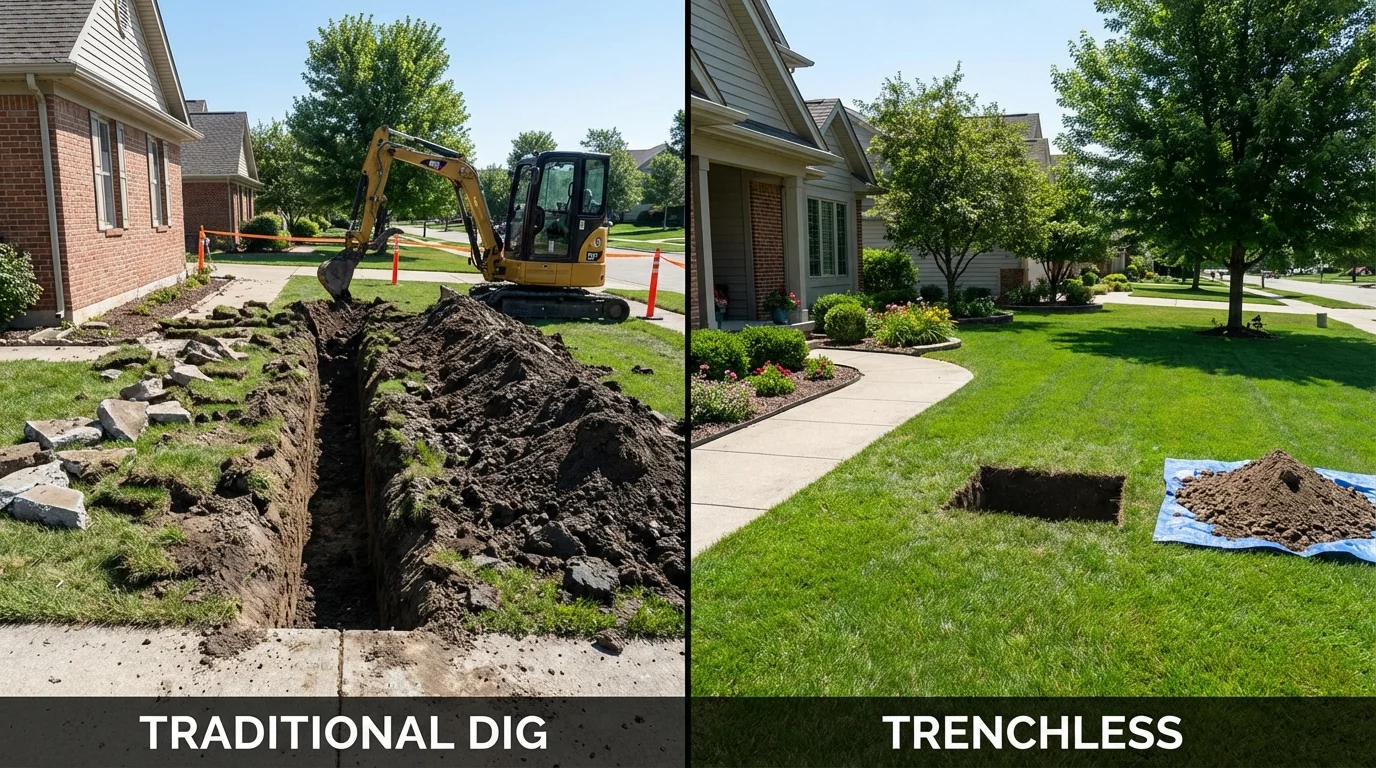 Trenchless sewer repair with minimal yard damage versus traditional excavation in Greenville, CA